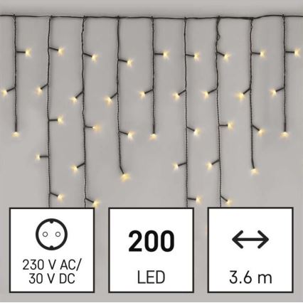 LED outdoor string lights 200 LEDs / 8 modes, 8.6 m, IP44, warm white