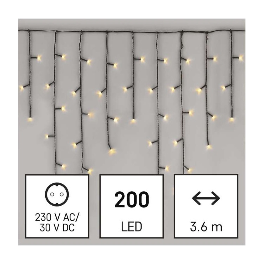 LED outdoor string lights 200 LEDs / 8 modes, 8.6 m, IP44, warm white