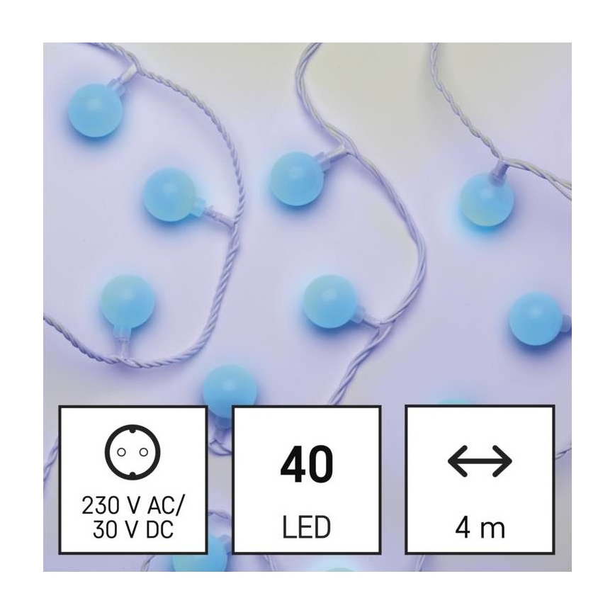 LED Outdoor String Lights, 40 LEDs / 9 m, IP44, Blue