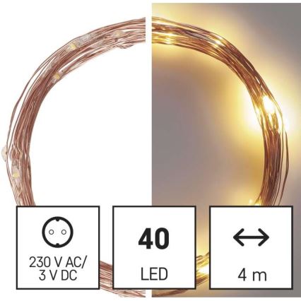 LED outdoor string lights, 40 LEDs, 9 m, IP44, warm white