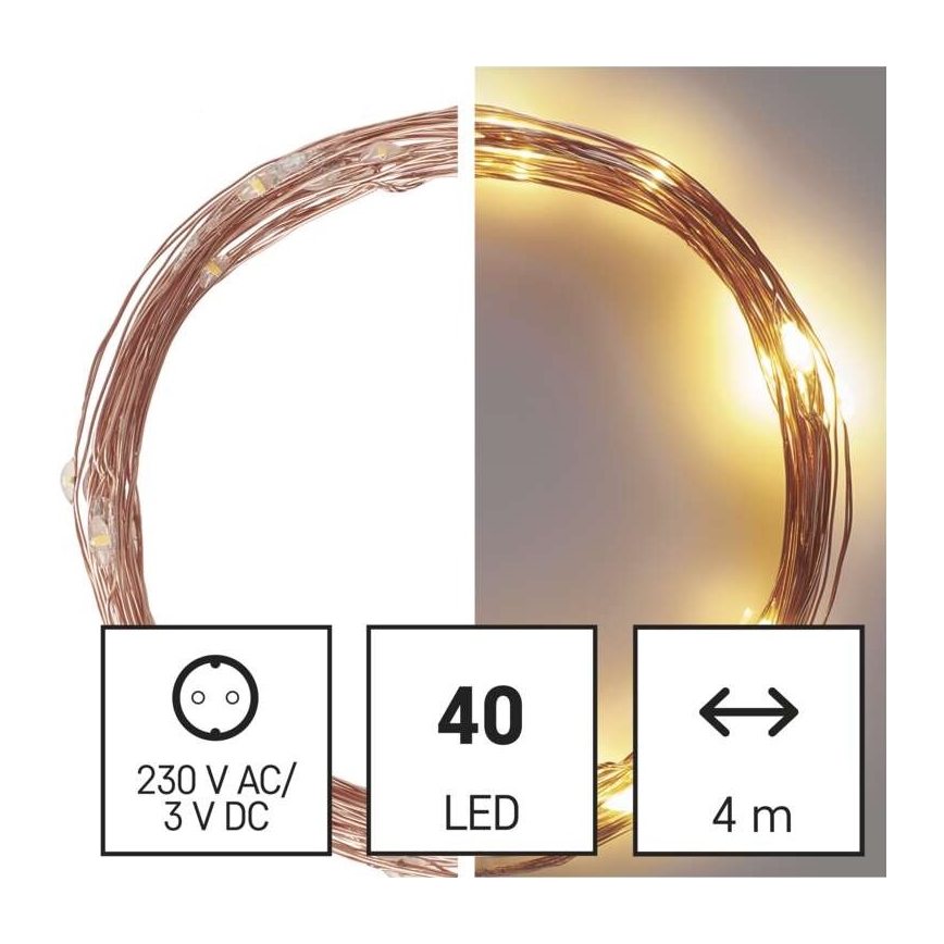 LED outdoor string lights, 40 LEDs, 9 m, IP44, warm white