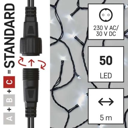 LED Outdoor String Lights, 50 LEDs / 5 m, IP44, Cool White
