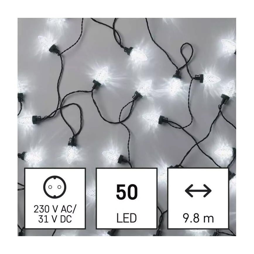LED Outdoor String Lights, 50 LEDs, 8 Functions, 14.8 m, IP44, Cool White