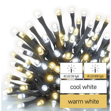 LED Outdoor String Lights, 80 LEDs, 13 m, IP44, Warm/Cool White