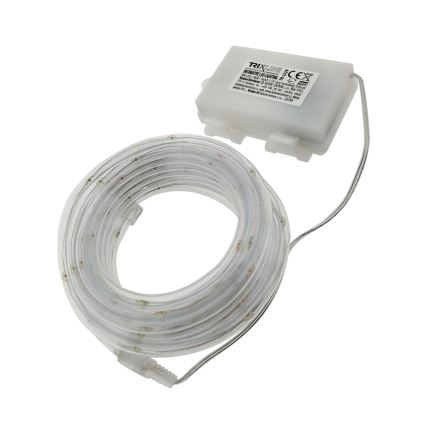 LED outdoor string lights — 100 LEDs, battery-powered (3×AA), 5.45 m, IP44, multicolor