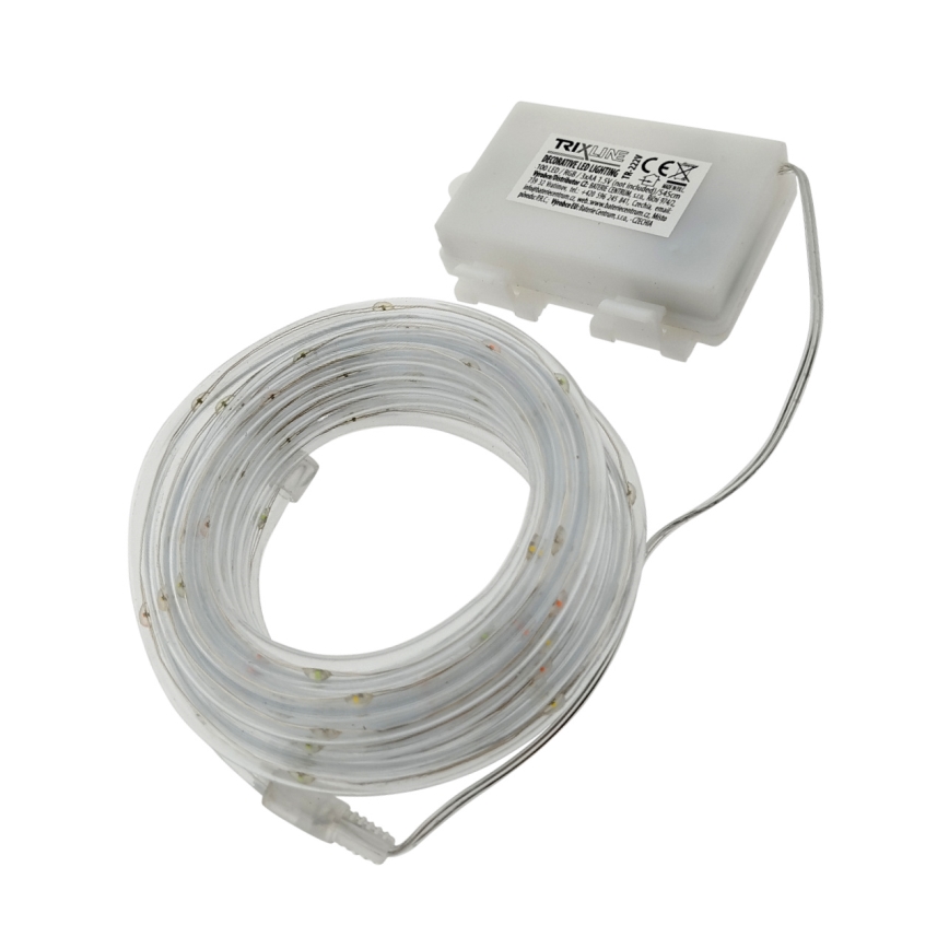 LED outdoor string lights — 100 LEDs, battery-powered (3×AA), 5.45 m, IP44, multicolor