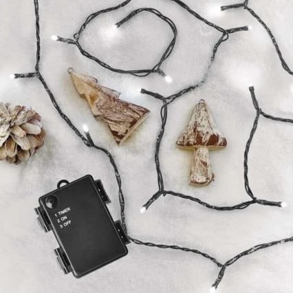 LED Outdoor String Lights — 40 LEDs, battery-powered (3×AA), 3.3 m, IP44, Cool White