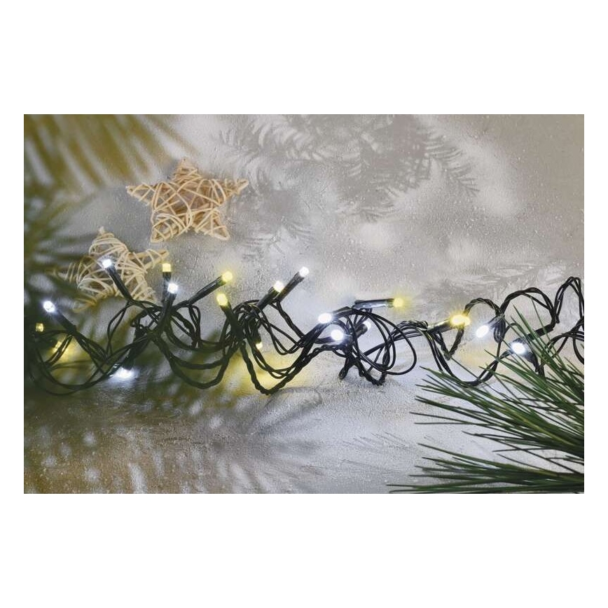 LED outdoor string lights — 80 LEDs, 2 modes, 13m, IP44, warm/cool white