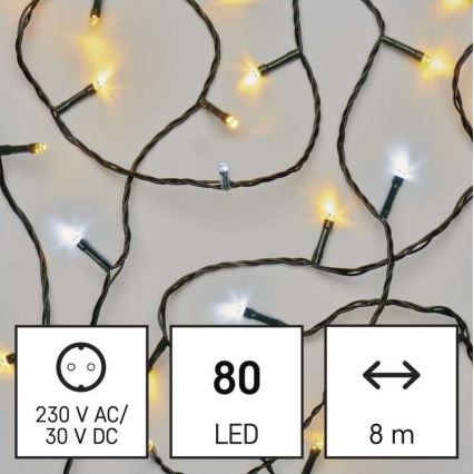 LED outdoor string lights — 80 LEDs, 2 modes, 13m, IP44, warm/cool white
