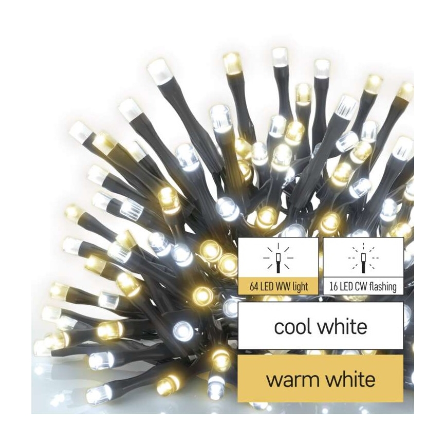 LED outdoor string lights — 80 LEDs, 2 modes, 13m, IP44, warm/cool white