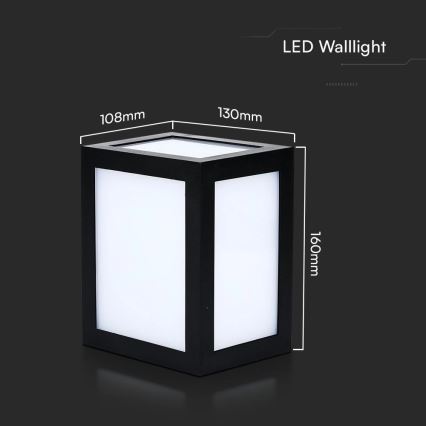 LED Outdoor Wall Light, 12W, 230V, 3000K, IP65, Black