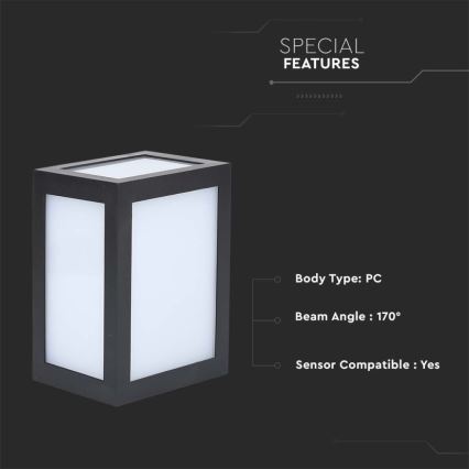 LED Outdoor Wall Light, 12W/230V, 4000K, IP65, Black