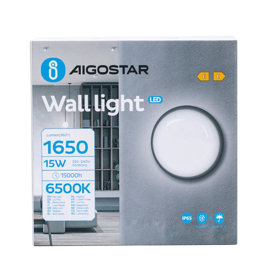 LED Outdoor wall light LED/15W/230V 6500K d. 15,5 cm black IP65