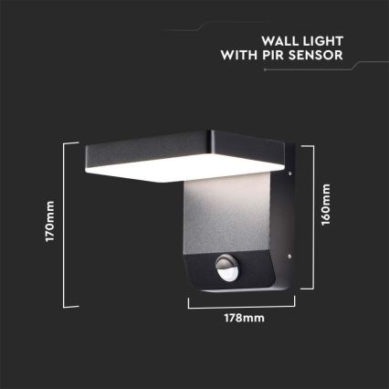 LED Outdoor wall flexible light with sensor LED/17W/230V IP65 3000K black