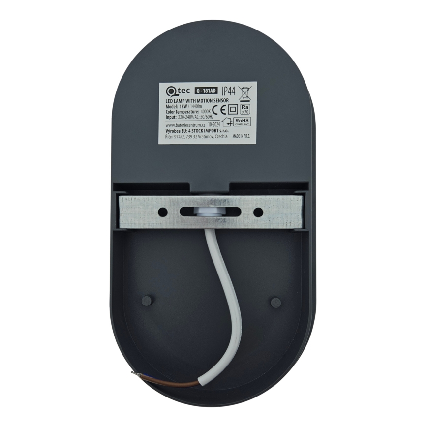 LED Outdoor Wall Light with Motion Sensor, 18W LED, 230V, IP44, Anthracite