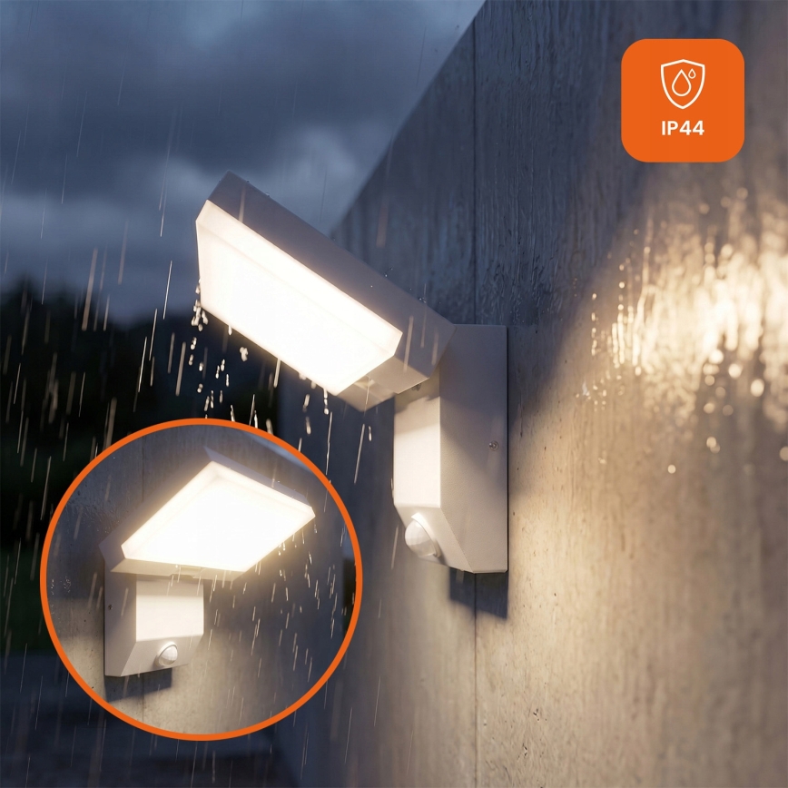 LED outdoor wall light with motion sensor, LED/18W/230V, IP44, white