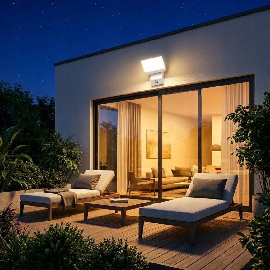 LED outdoor wall light with motion sensor, LED/18W/230V, IP44, white