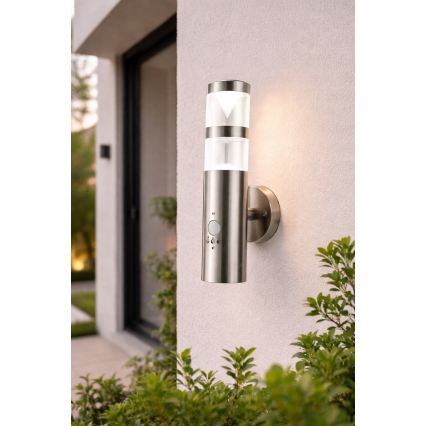 LED Outdoor Wall Light with Motion Sensor, 1× GU10 / 5W / 230V, IP44, Matte Chrome