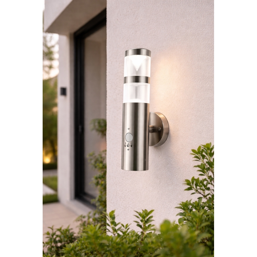 LED Outdoor Wall Light with Motion Sensor, 1× GU10 / 5W / 230V, IP44, Matte Chrome