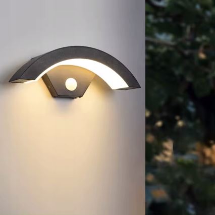 LED outdoor wall light with motion sensor, 10W LED, 230V, IP54, black