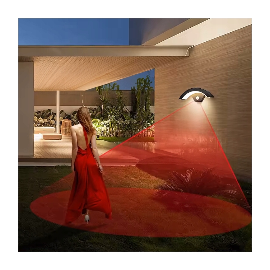 LED outdoor wall light with motion sensor, 10W LED, 230V, IP54, black