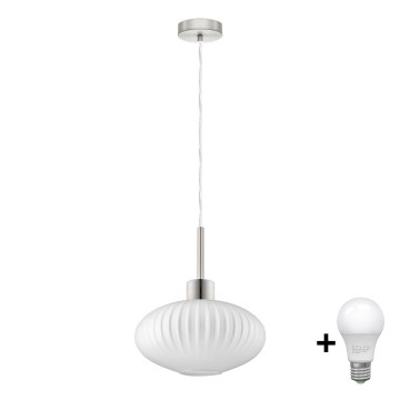 LED Pendant Light HARMA 1xE27/60W/230V dia. 30 cm matte chrome/white