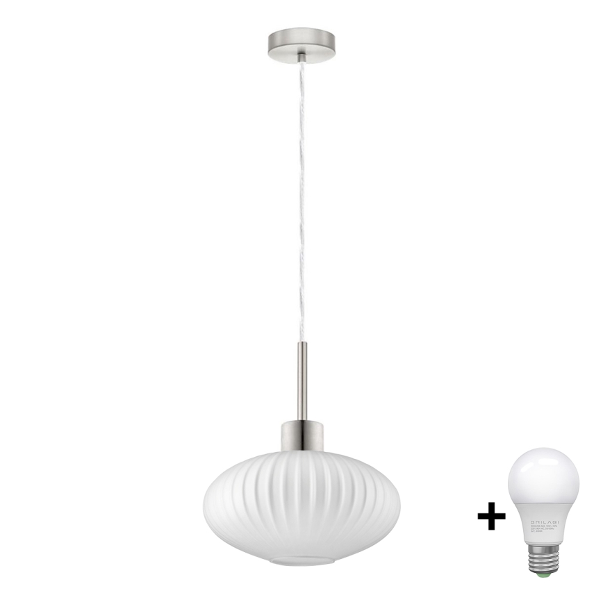 LED Pendant Light HARMA 1xE27/60W/230V dia. 30 cm matte chrome/white