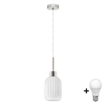 LED pendant light HARMA 1xE27/60W/230V, diameter 14 cm, matte chrome/white