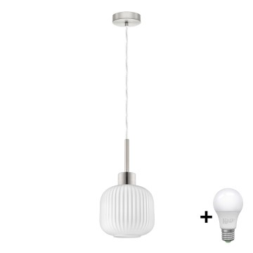LED pendant light HARMA 1xE27/60W/230V, diameter 20 cm, matte chrome/white