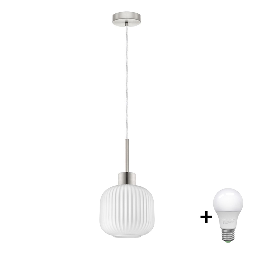 LED pendant light HARMA 1xE27/60W/230V, diameter 20 cm, matte chrome/white