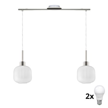 LED Pendant Light HARMA 2xE27/60W/230V Matte Chrome/White