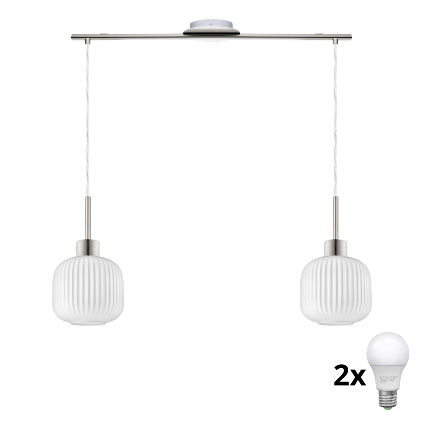 LED Pendant Light HARMA 2xE27/60W/230V Matte Chrome/White