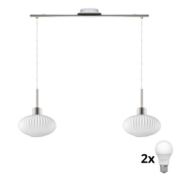 LED Pendant Light HARMA 2xE27/60W/230V Matte Chrome/White