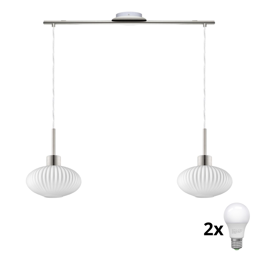 LED Pendant Light HARMA 2xE27/60W/230V Matte Chrome/White
