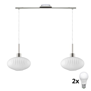 LED Pendant Light HARMA 2xE27/60W/230V matte chrome/white