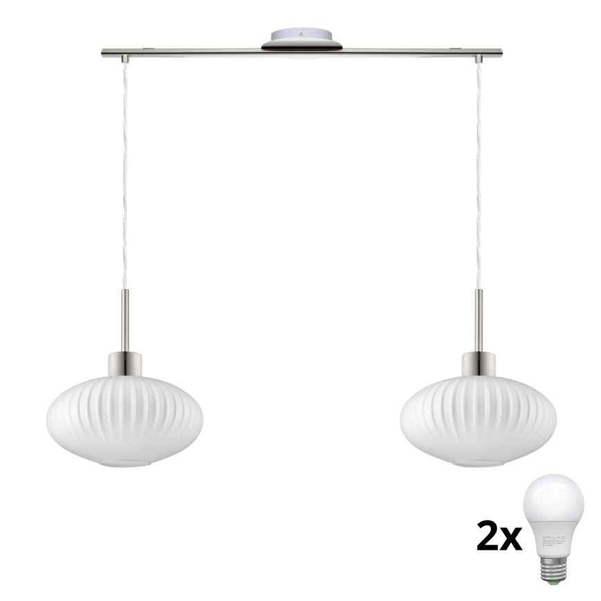 LED Pendant Light HARMA 2xE27/60W/230V matte chrome/white