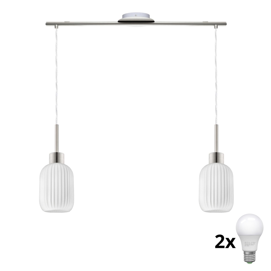 LED Pendant Light HARMA 2xE27/60W/230V matte chrome/white