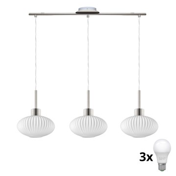 LED Pendant Light HARMA 3xE27/60W/230V Matt Chrome/White