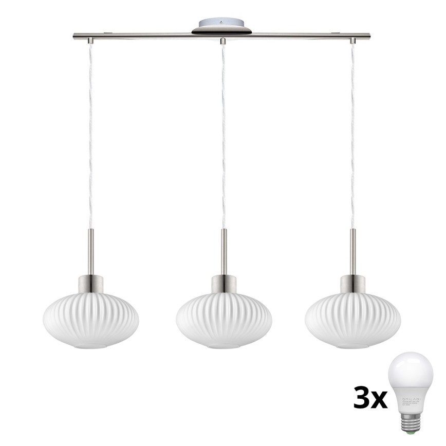 LED Pendant Light HARMA 3xE27/60W/230V Matt Chrome/White