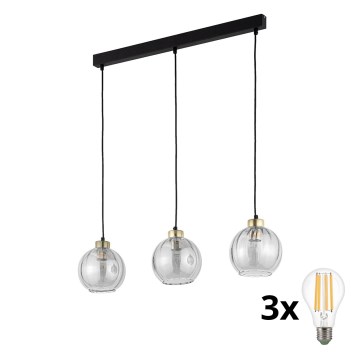 LED pendant light on cable DEVI 3xE27/15W/230V black/smoked