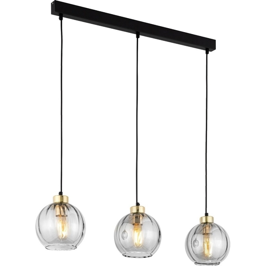 LED pendant light on cable DEVI 3xE27/15W/230V black/smoked