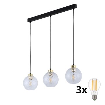 LED Pendant Light on Cable DEVON 3xE27/15W/230V black/clear
