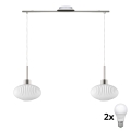 LED pendant light on cable HARMA, 2xE27/60W/230V, matte chrome/white