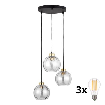 LED Pendant on Cable DEVI 3xE27/15W/230V Black/Clear