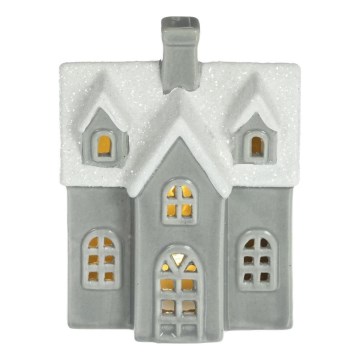 LED Porcelain decoration LED/2xLR44/warm white house grey