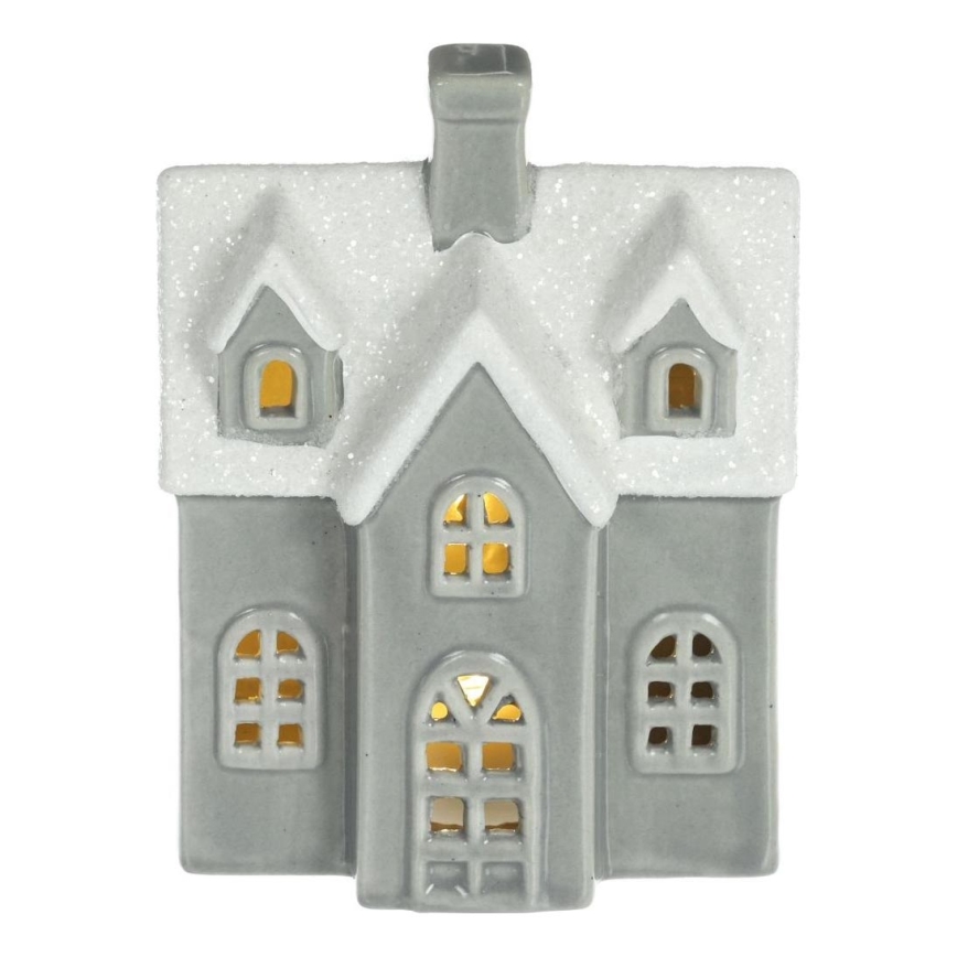 LED Porcelain decoration LED/2xLR44/warm white house grey