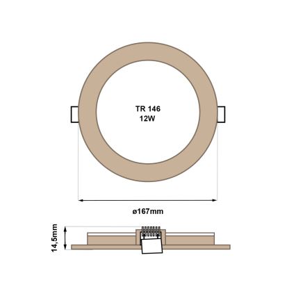 LED Recessed light CIRCLE LED/12W/230V 4200K d. 16,7 cm brown