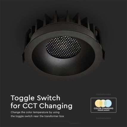 LED Recessed light LED/12W/230V 3000/4000/6400K ø 8,6 cm black