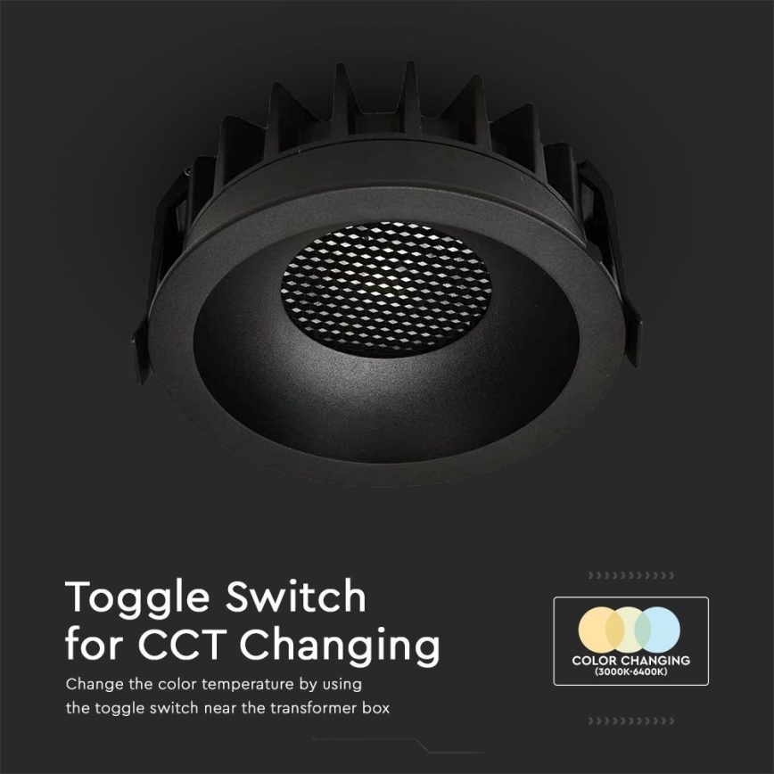 LED Recessed light LED/12W/230V 3000/4000/6400K ø 8,6 cm black