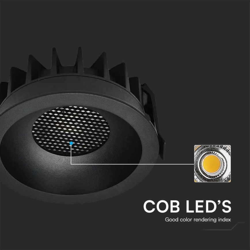 LED Recessed light LED/12W/230V 3000/4000/6400K ø 8,6 cm black